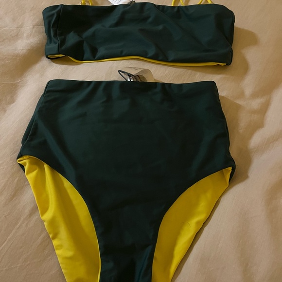 NWOT Madewell second wave Green/Yellow two piece swimsuit XS reversible - Picture 7 of 7